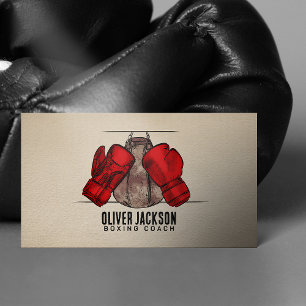Tarjeta De Visita Entrenador de boxeo Guantes y dibujo de bolsos