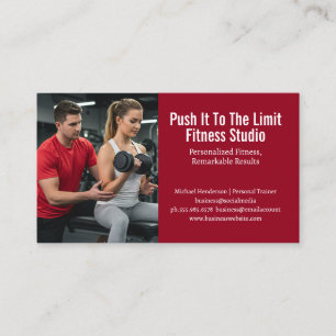 Tarjeta De Visita Entrenador de Fitness Ayudando a un Cliente