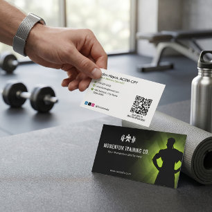 Tarjeta De Visita Entrenador de Fitness   Código de Barras Blanco Ne