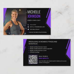 Tarjeta De Visita Entrenador de Fitness Código QR Foto Moderna