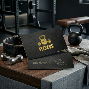 Tarjeta De Visita Entrenador de Fitness de Oro Negro Chic Pesa Rusa