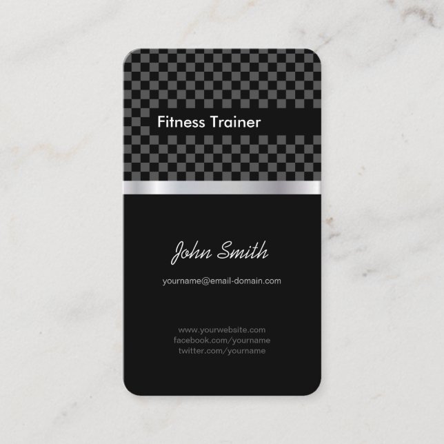 Tarjeta De Visita Entrenador de fitness - Elegantes plazas de plata  (Anverso)