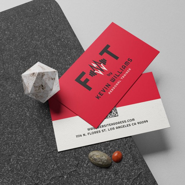 Tarjeta De Visita Entrenador de fitness en rojo, negro y blanco (Subido por el creador)