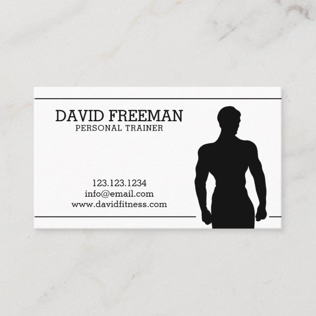 Tarjeta De Visita Entrenador de Fitness: entrenador negro moderno pa (Anverso)