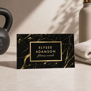 Tarjeta De Visita Entrenador de Fitness Moderno Mármol Negro Oro