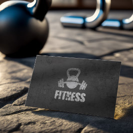 Tarjeta De Visita Entrenador de fitness negro y plateado Kettlebell 