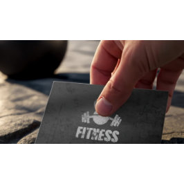 Tarjeta De Visita Entrenador de fitness negro y plateado Kettlebell 