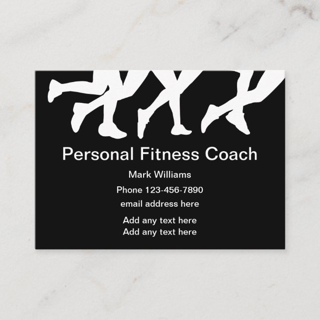 Tarjeta De Visita Entrenador De Fitness Personal Negro Y Blanco (Anverso)
