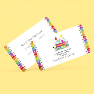 Tarjeta De Visita Entrenador de maestros tutor lápices de arcoíris