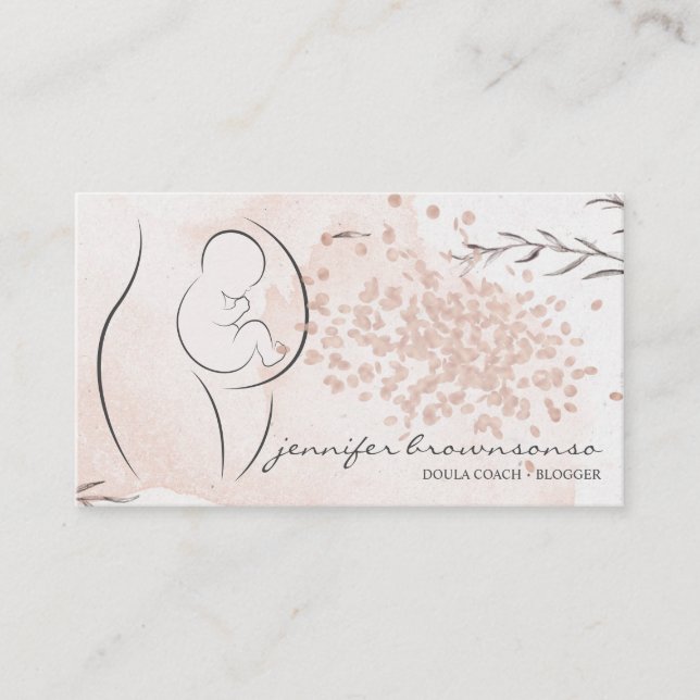 Tarjeta De Visita Entrenador de natalidad Floral Pink Doula Pregnant (Anverso)