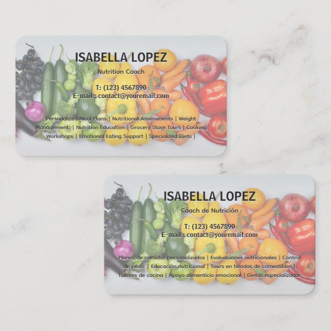 Tarjeta De Visita Entrenador de Nutrición Nutricionista Bilingual (Anverso / Reverso)