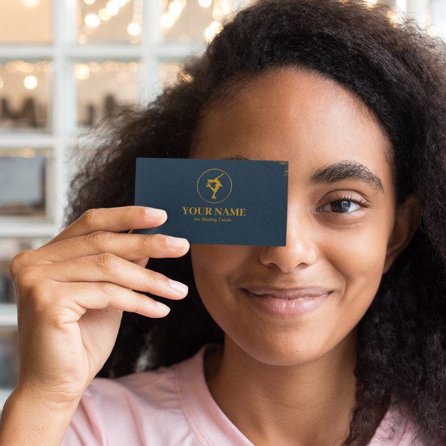 Tarjeta De Visita Entrenador de patinaje sobre hielo Gold & Blue Nav (Subido por el creador)