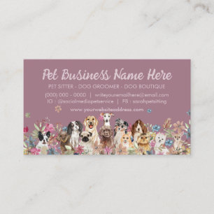 Tarjeta De Visita Entrenador de perros con flores elegantes de dos l