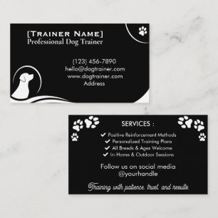 Tarjeta De Visita Entrenador de Perros Minimalista Elegante en Negro