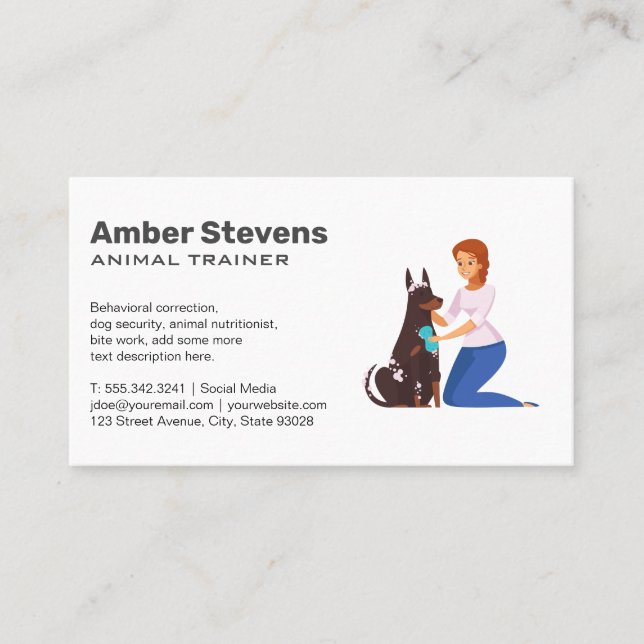 Tarjeta De Visita Entrenador de perros | Sitter | Mujer limpiando pe (Anverso)