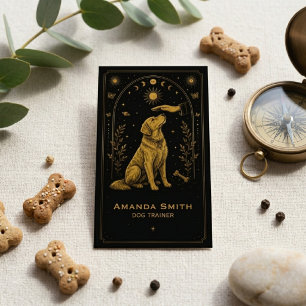 Tarjeta De Visita Entrenador de Perros Tarot Negro Dorado Boho Tarje