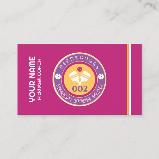 Tarjeta De Visita entrenador de pickleball de personalizable rosa (Anverso)