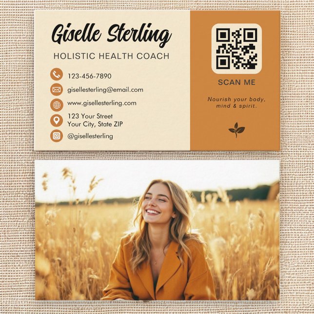 Tarjeta De Visita Entrenador de salud integral Naranja amarillo QR C (Subido por el creador)