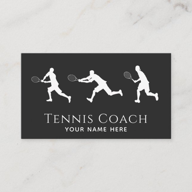 Tarjeta De Visita Entrenador de tenis Hombres Jugador Silhoux Medios (Anverso)
