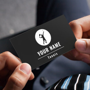 Tarjeta De Visita Entrenador de Tenis - Negro y Blanco Simple Elegan
