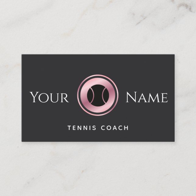 Tarjeta De Visita Entrenador de Tenis Rosa de Oro Elegante instructo (Anverso)