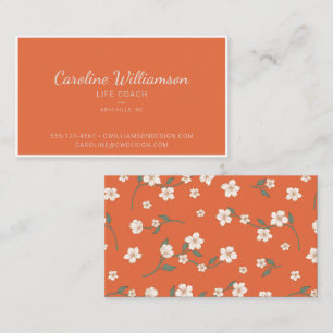 Tarjeta De Visita Entrenador de Vida con Letra Floral Boho de Naranj