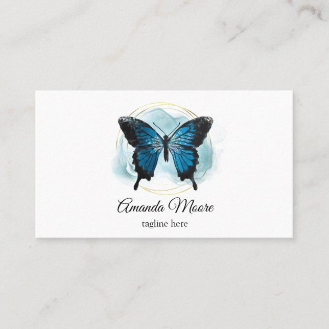 Tarjeta De Visita entrenador de vida elegante de mariposa azul (Anverso)