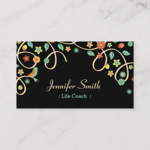 Tarjeta De Visita Entrenador De Vida - Elegante Floral Swirl