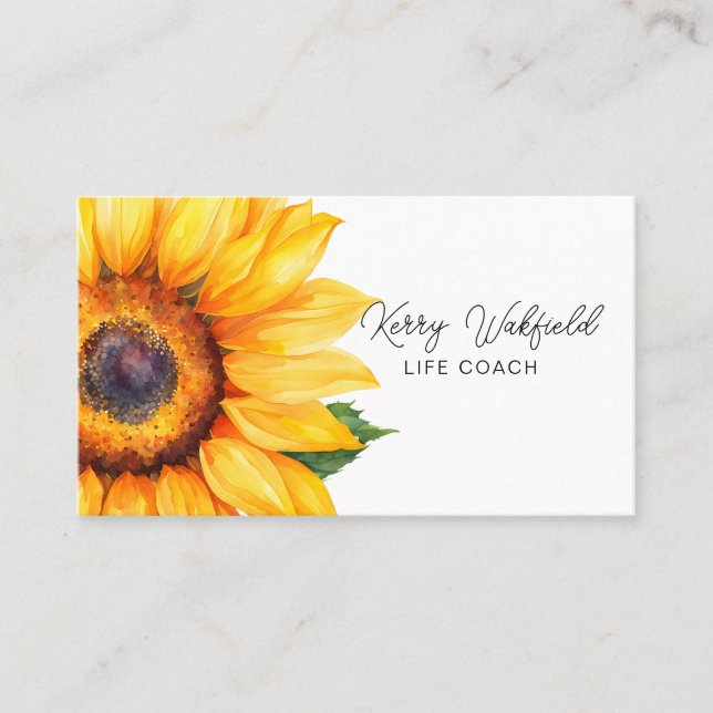Tarjeta De Visita Entrenador de vida terapeuta con girasol curandero (Anverso)