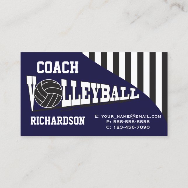 Tarjeta De Visita Entrenador de voleibol - Azul oscuro (Anverso)