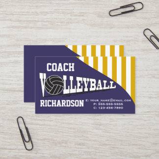 Tarjeta De Visita Entrenador de Voleibol - Morado Oscuro y Amarillo