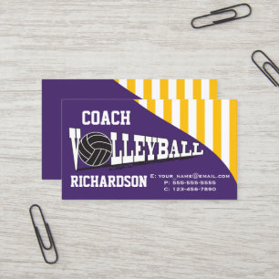 Tarjeta De Visita Entrenador de Voleibol - Morado Oscuro y Amarillo