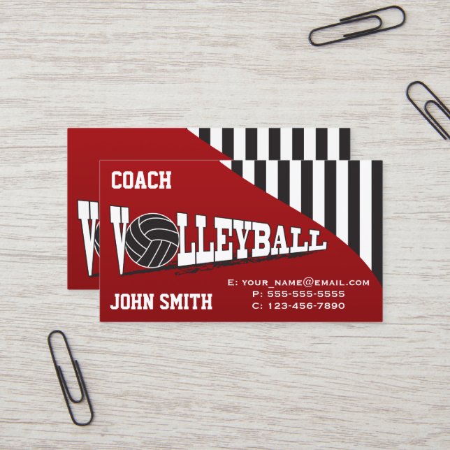 Tarjeta De Visita Entrenador de voleibol - Rojo (Anverso/Reverso In Situ)