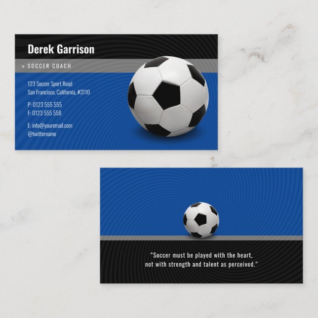 Tarjeta De Visita Entrenador Deep Blue Soccer | Instructor deportivo (Anverso / Reverso)