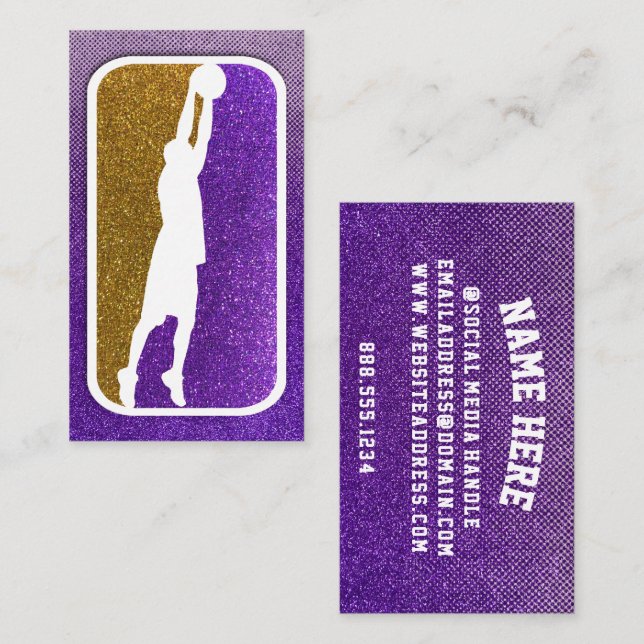 Tarjeta De Visita Entrenador del equipo de baloncesto Purple and Gol (Anverso / Reverso)