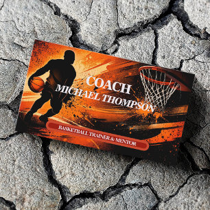 Tarjeta De Visita Entrenador dinámico de baloncesto naranja y negro