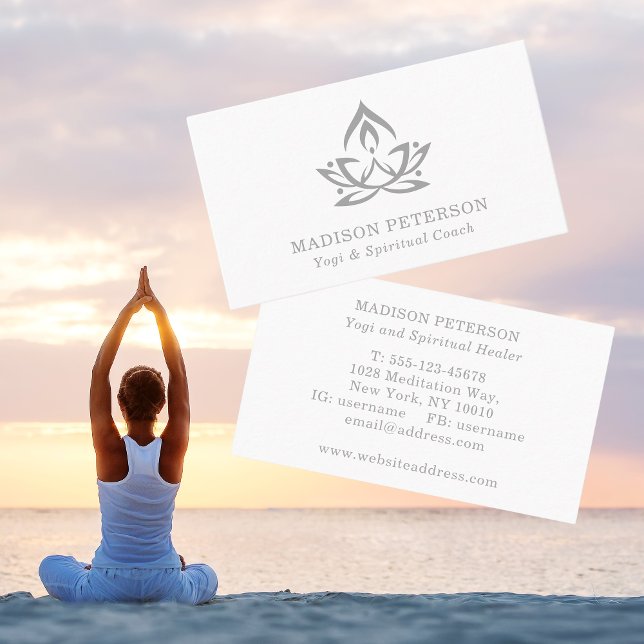 Tarjeta De Visita Entrenador espiritual del yoga Lotus Simple Plata  (Subido por el creador)