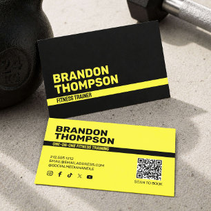 Tarjeta De Visita Entrenador Fitness Amarillo Moderno Negrita