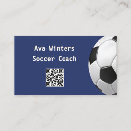 Tarjeta De Visita Entrenador Mínimo de Balón de Fútbol Azul QR Códig