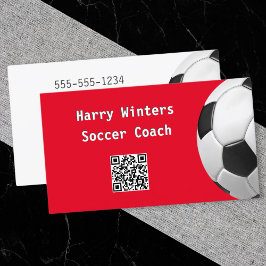 Tarjeta De Visita Entrenador Mínimo de Fútbol Ball Red QR Code Footb