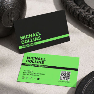 Tarjeta De Visita Entrenador Moderno de Fitness Verde Intenso