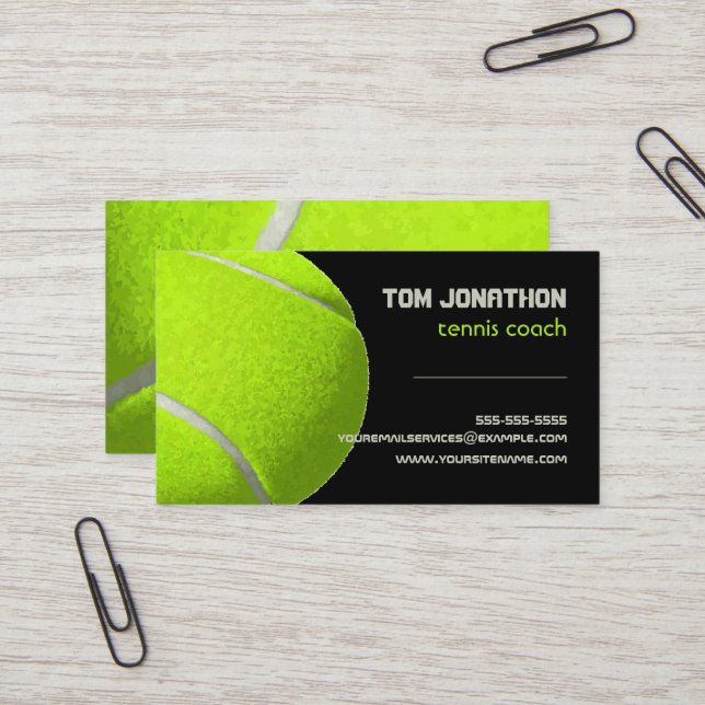 Tarjeta De Visita Entrenador moderno de tenis amarillo fluorescente  (Anverso/Reverso In Situ)