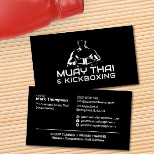 Tarjeta De Visita Entrenador Muay Thai y Kickboxing - Blanco y negro
