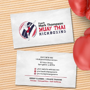 Tarjeta De Visita Entrenador Muay Thai y Kickboxing - Negocios Rojos