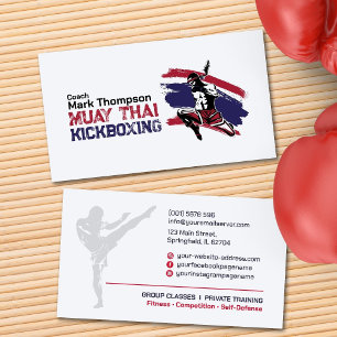 Tarjeta De Visita Entrenador Muay Thai y Kickboxing - Rojo Azul