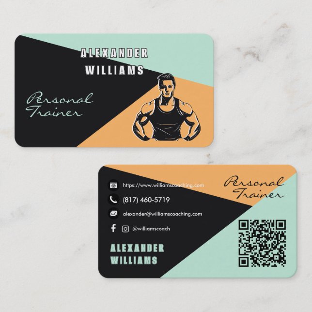 Tarjeta De Visita Entrenador personal Apricot Aeroblue QRcode (Anverso / Reverso)