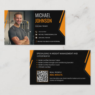 Tarjeta De Visita Entrenador Personal Código QR Foto Moderna 