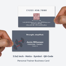 Tarjeta De Visita Entrenador personal de color rojo gris QR simplifi