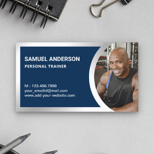 Tarjeta De Visita Entrenador Personal de Fitness Foto Azul Marinho P