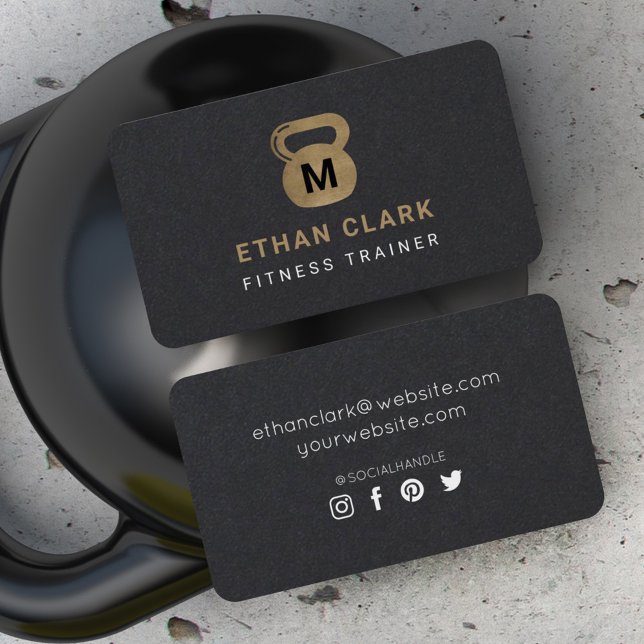 Tarjeta De Visita Entrenador personal de fitness Gold & Black Kettle (Subido por el creador)
